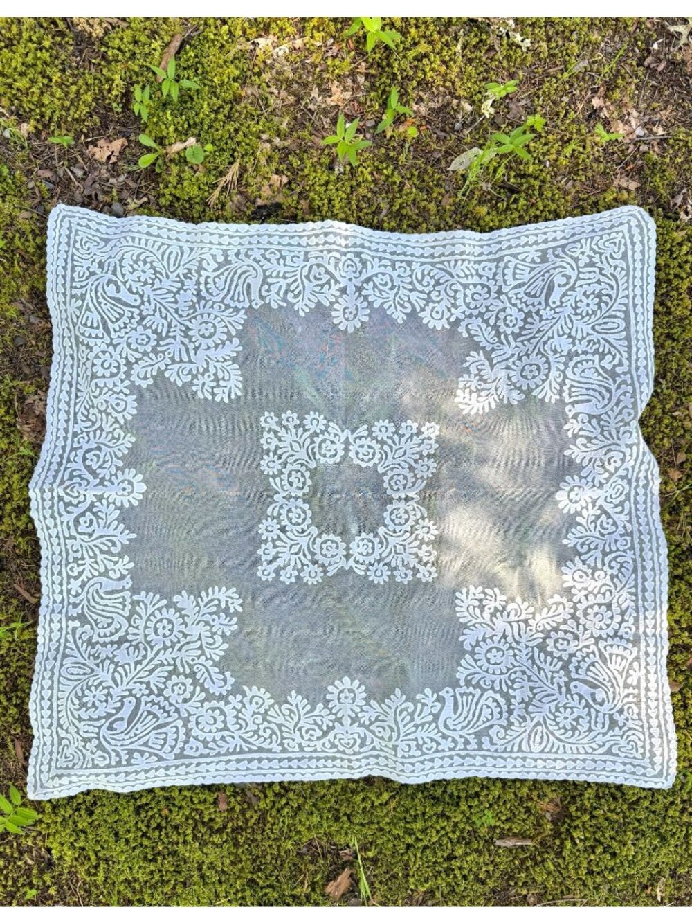 Antique Early Century Handmade Hungarian Embroidered Lace Fabric Panel